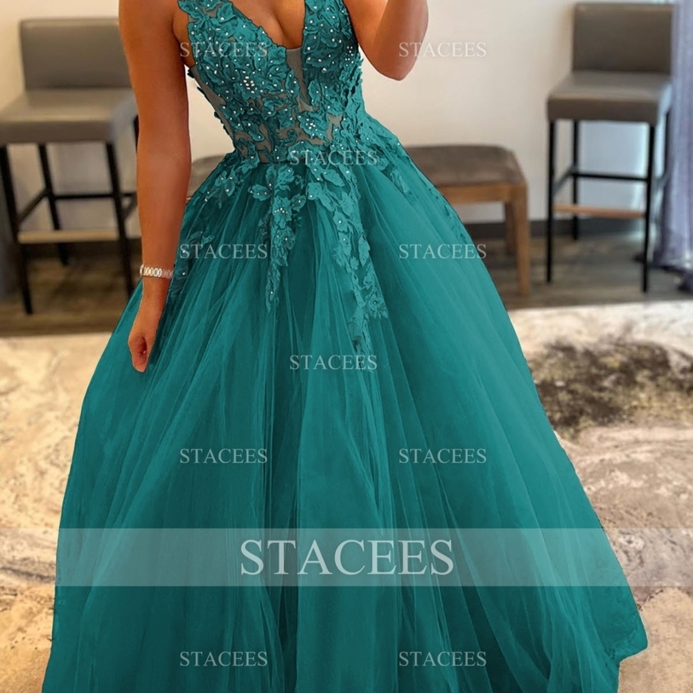 Stacees Teal Evening Gown-Never Worn, Great Condituon